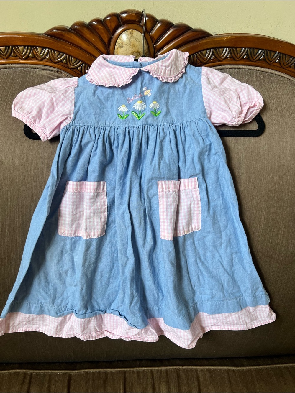 Vintage OshKosh B'gosh Light Blue Dress with Pink Accents